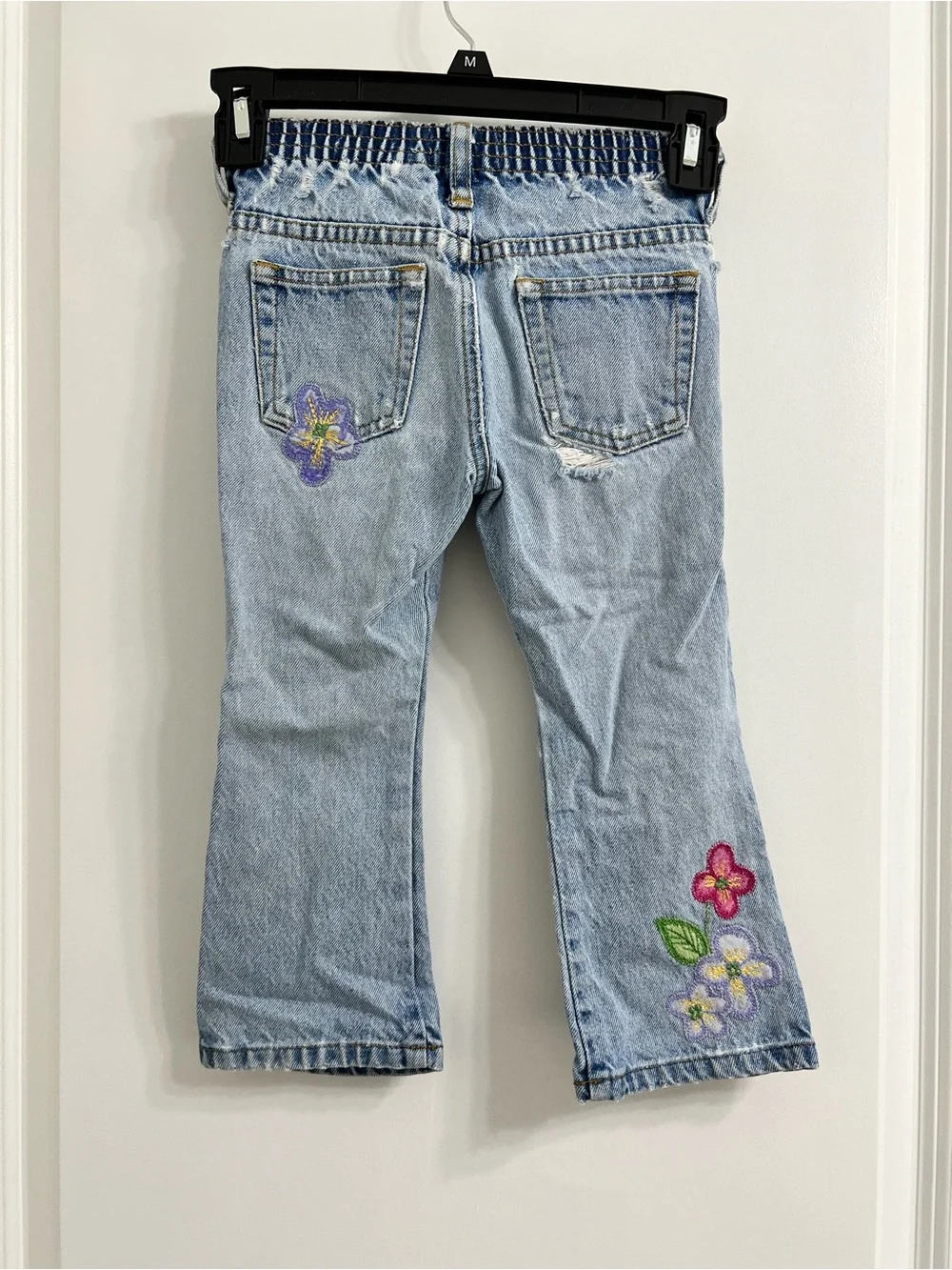 VTG 90s Y2K Toddler Gap Floral Embroider Distressed Denim Jean Snap Button Sz 3